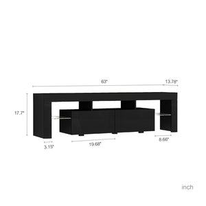 English Elm High Gloss Black Tv Console with Led Ambiance Lighting Storage Cabinets Modern Living Room W1321126658