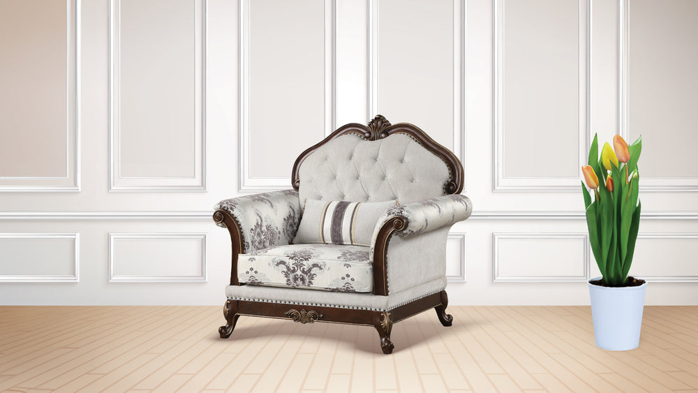 English Elm Gloria Button-Tufted Traditional Accent Chair Ivory with Floral Upholstery, Regal Comfort & Detail B009139093