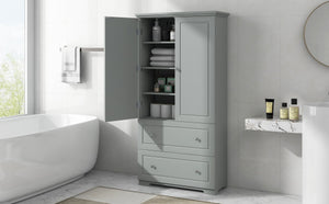 English Elm Wide Grey Bathroom Storage Cabinet with 2 Drawers, 2 Doors, Adjustable Shelf, Anti-Tip, 120lb Capacity WF312729AAE