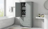 English Elm Wide Bathroom Storage Cabinet, Freestanding Storage Cabinet With Two Drawers and Adjustable Shelf, Mdf Board With Painted Finish, Grey