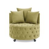 Hearth and Haven Velvet Upholstered Swivel Chair For Living Room, with Button Tufted Design and Movable Wheels, Including 3 Pillows, Khaki Green W487130124