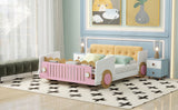 Hearth and Haven Full-Size Car-Shaped Platform Bed with Footboard Shelves, White and Pink GX000359AAK