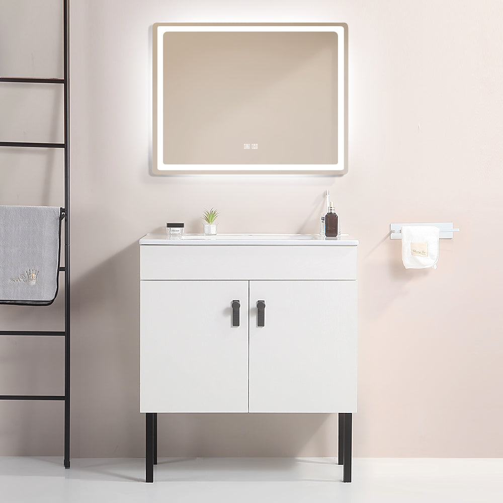 English Elm 24''Bathroom wall-mounted vanity with metal kickstand, solid wood compact design, glossy ceramic sink White W1882127198