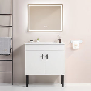 English Elm 24''Bathroom wall-mounted vanity with metal kickstand, solid wood compact design, glossy ceramic sink White W1882127198