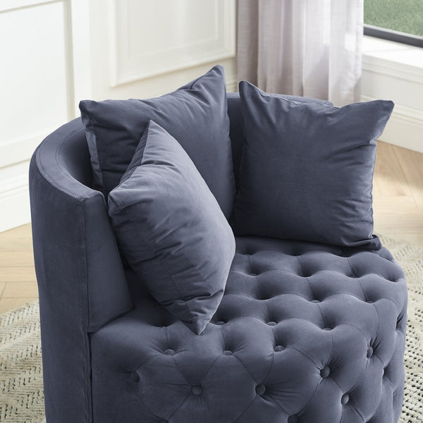 English Elm Velvet Tufted Swivel Accent Chair with Caster Wheels and Pillows for Living Room W487124834