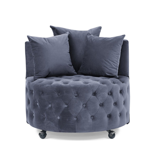 English Elm Velvet Tufted Swivel Accent Chair with Caster Wheels and Pillows for Living Room W487124834