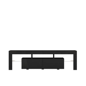 English Elm High Gloss Black Tv Console with Led Ambiance Lighting Storage Cabinets Modern Living Room W1321126658
