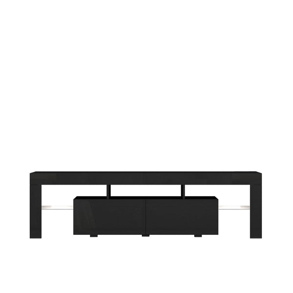 English Elm High Gloss Black Tv Console with Led Ambiance Lighting Storage Cabinets Modern Living Room W1321126658