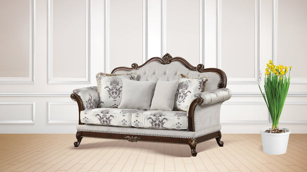 English Elm Gloria Royal Traditional 2PC Living Room Set with Intricate Floral Upholstery and Button Tufting Ivory B009S01065