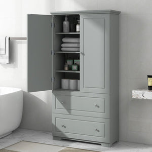 English Elm Wide Grey Bathroom Storage Cabinet with 2 Drawers, 2 Doors, Adjustable Shelf, Anti-Tip, 120lb Capacity WF312729AAE