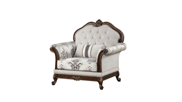 English Elm Gloria Royal Traditional 2PC Living Room Set with Intricate Floral Upholstery and Button Tufting Ivory B009S01065
