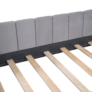 English Elm Twin Upholstered Daybed with Ergonomic Backrest, Classic Stripe Headboard and Hidden Storage Drawers Gray SF000071AAE