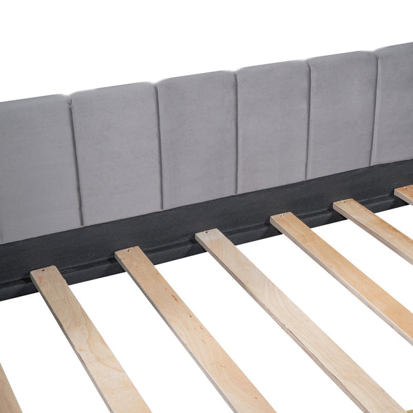 English Elm Twin Upholstered Daybed with Ergonomic Backrest, Classic Stripe Headboard and Hidden Storage Drawers Gray SF000071AAE