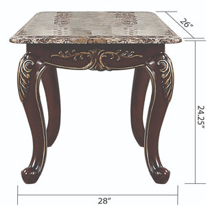 English Elm Gloria Cherry Wood End Table with Real Marble Top, Elegant 26"L x 28"W Accent Table for Living Room B009139095