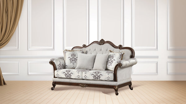 English Elm Gloria Elegant Traditional Button-Tufted Loveseat in Ivory with Floral Upholstery and Royal Comfort B009139092