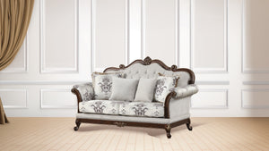English Elm Gloria Royal Traditional 2PC Living Room Set with Intricate Floral Upholstery and Button Tufting White B009S01064