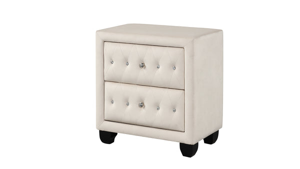 English Elm Sophia Velvet Upholstered Crystal Tufted 2-Drawer Nightstand Cream — Glamorous Storage & Luxe Texture G150108592