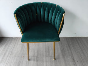 English Elm Modern Velvet Dining Chairs Set of 2 with Woven Backrest and Gold Metal Legs, Elegant Arc Design for Home Green W1117P209797