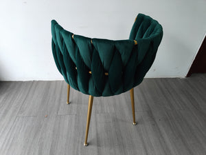 English Elm Modern Velvet Dining Chairs Set of 2 with Woven Backrest and Gold Metal Legs, Elegant Arc Design for Home Green W1117P209797