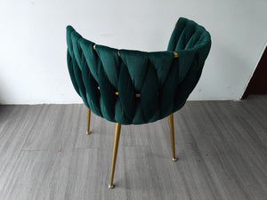English Elm Modern Woven Velvet Dining Chairs with Gold Legs Arched Back Upholstered Set of 2 W1117P464020