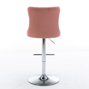 English Elm Swivel Velvet Barstools Adjustable 25–33" Seat Height, Tufted Back, Chrome Base, Modern Pub Comfort Pink W1143124778