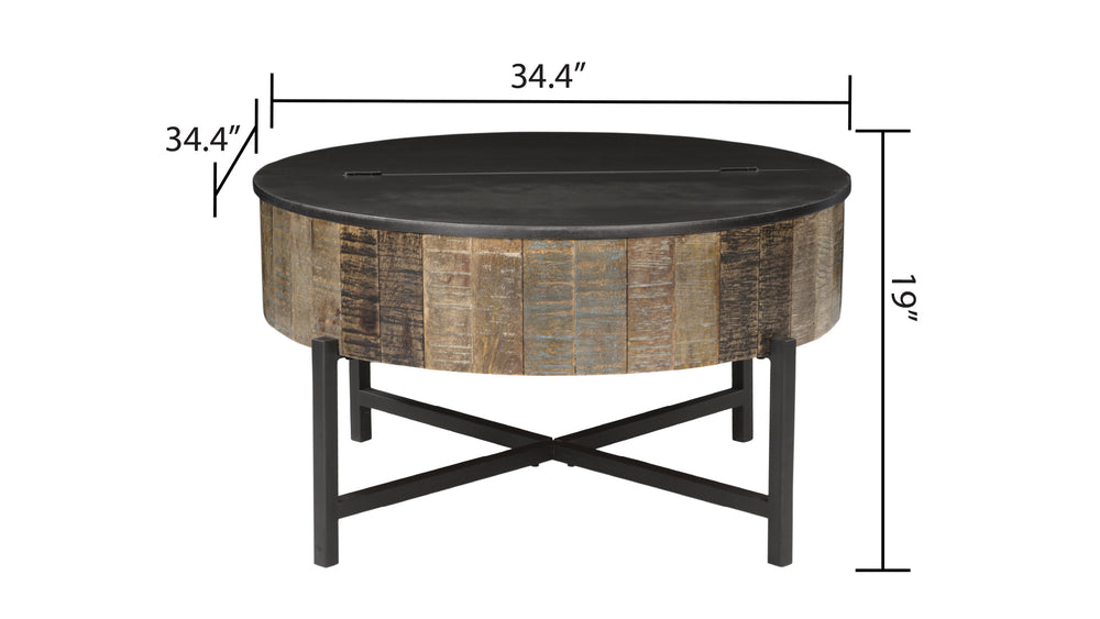 English Elm T1216C Mango Wood Coffee Table with Rustic Vintage Finish, Hidden Storage Lift Top & Sturdy Iron Base B009139440