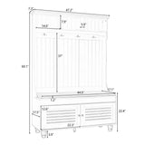 English Elm 5-In-1 Entryway Bench With Shutter-Shaped Doors, Coat Rack, Cushion and 4 Sturdy Hooks, 47.2'' Wide Hall Tree With Storage Bench For Hallway, Entryway, Living Room