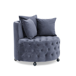English Elm Velvet Tufted Swivel Accent Chair with Caster Wheels and Pillows for Living Room W487124834