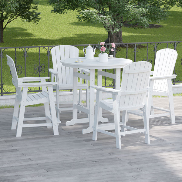 English Elm HIPS Adirondack Bar Chair Set of 2 with Armrests & Double Tray, Weatherproof White Patio Stools W1209107719