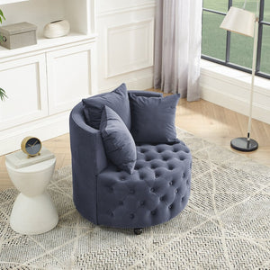 English Elm Velvet Tufted Swivel Accent Chair with Caster Wheels and Pillows for Living Room W487124834