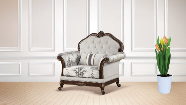 English Elm Gloria Royal Traditional 2PC Living Room Set with Intricate Floral Upholstery and Button Tufting Ivory B009S01065