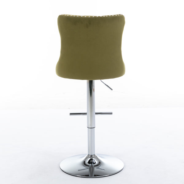 English Elm Swivel Velvet Barstools Adjustable 25–33" Seat Height, Tufted Back, Chrome Base, Modern Pub Comfort Olive Green W1143124780