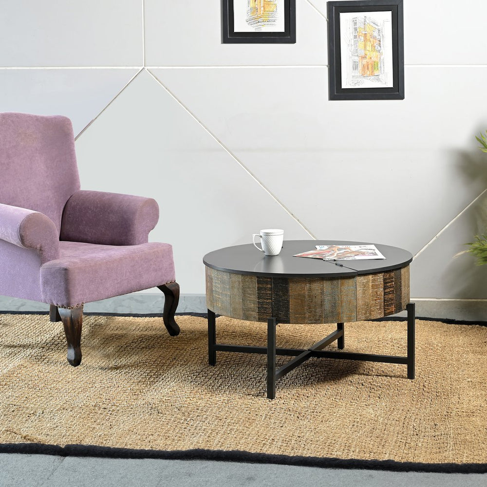 English Elm T1216C Mango Wood Coffee Table with Rustic Vintage Finish, Hidden Storage Lift Top & Sturdy Iron Base B009139440