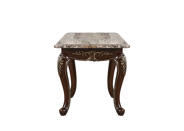 English Elm Gloria Cherry Wood End Table with Real Marble Top, Elegant 26"L x 28"W Accent Table for Living Room B009139095
