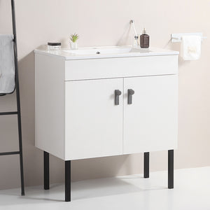 English Elm 24''Bathroom wall-mounted vanity with metal kickstand, solid wood compact design, glossy ceramic sink White W1882127198