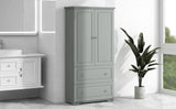 English Elm Wide Bathroom Storage Cabinet, Freestanding Storage Cabinet With Two Drawers and Adjustable Shelf, Mdf Board With Painted Finish, Grey