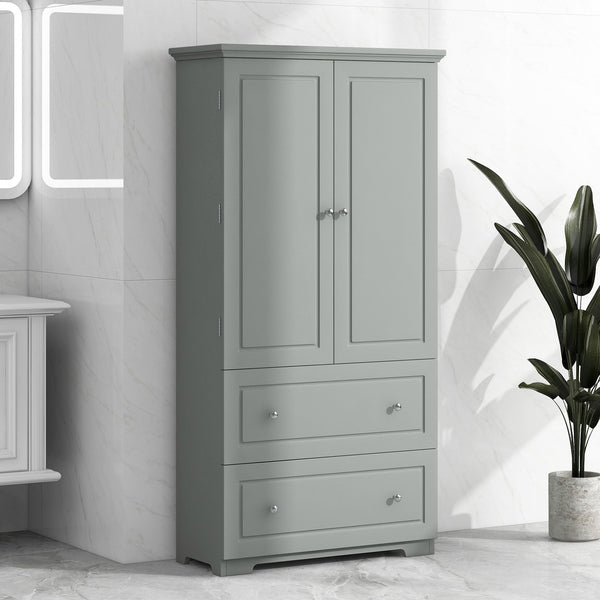 English Elm Wide Grey Bathroom Storage Cabinet with 2 Drawers, 2 Doors, Adjustable Shelf, Anti-Tip, 120lb Capacity WF312729AAE