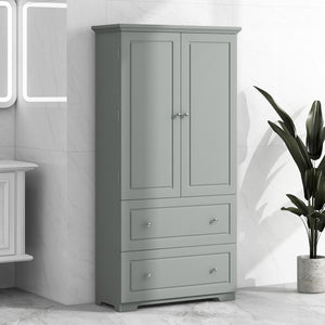 English Elm Wide Bathroom Storage Cabinet, Freestanding Storage Cabinet With Two Drawers and Adjustable Shelf, Mdf Board With Painted Finish, Grey