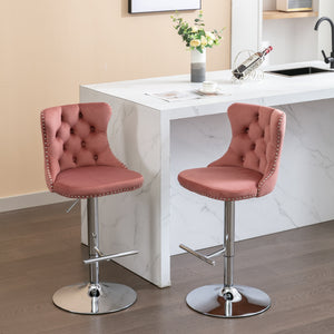 English Elm Swivel Velvet Barstools Adjustable 25–33" Seat Height, Tufted Back, Chrome Base, Modern Pub Comfort Pink W1143124778
