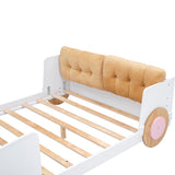 Hearth and Haven Full-Size Car-Shaped Platform Bed with Footboard Shelves, White and Pink GX000359AAK