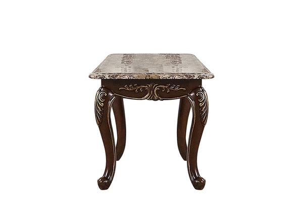 English Elm Gloria Cherry Wood End Table with Real Marble Top, Elegant 26"L x 28"W Accent Table for Living Room B009139095