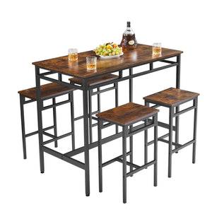 English Elm Bar bar table set 5PC Rustic Brown & Black Industrial High Dining Table with 4 Stools, 350LB Capacity W1162126311
