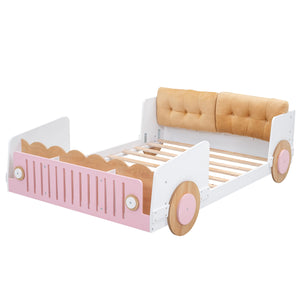 Hearth and Haven Full-Size Car-Shaped Platform Bed with Footboard Shelves, White and Pink GX000359AAK