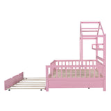 Hearth and Haven Wooden Full Size House Bed with Twin Size Trundle, Kids Bed with Shelf WF301683AAH