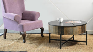 English Elm T1216C Mango Wood Coffee Table with Rustic Vintage Finish, Hidden Storage Lift Top & Sturdy Iron Base B009139440