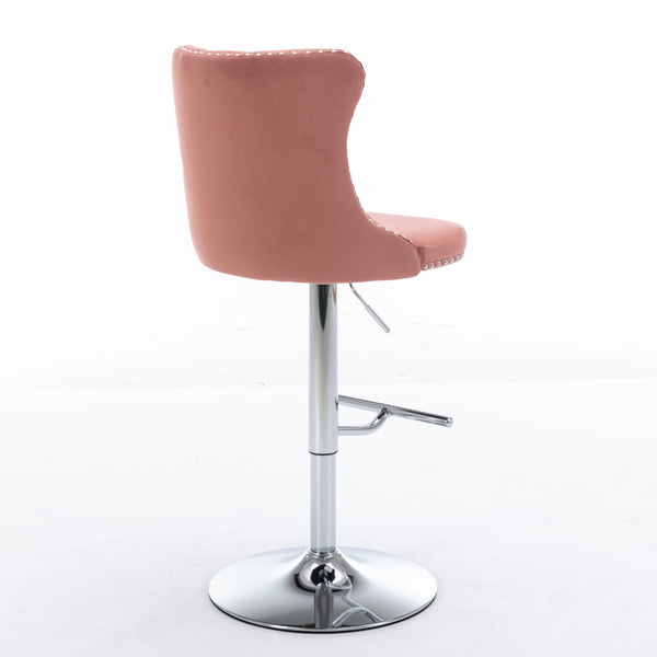 English Elm Swivel Velvet Barstools Adjustable 25–33" Seat Height, Tufted Back, Chrome Base, Modern Pub Comfort Pink W1143124778