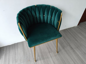 English Elm Modern Velvet Dining Chairs Set of 2 with Woven Backrest and Gold Metal Legs, Elegant Arc Design for Home Green W1117P209797