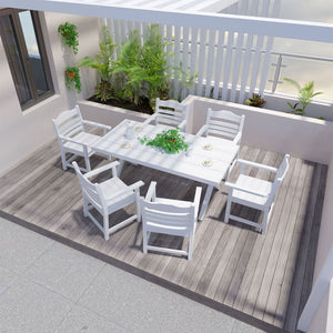 English Elm Patio HIPS Outdoor Dining Chair Set of 2 with Armrests, Imitation Wood Grain Teak Finish, UV-Protected Comfort White W1209107723