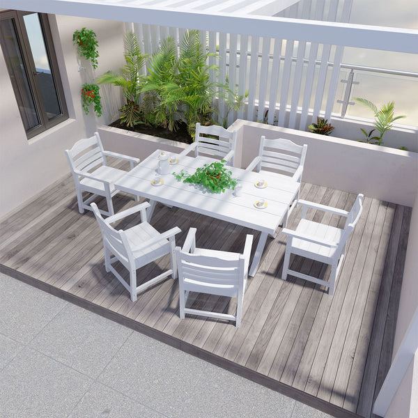 English Elm Patio HIPS Outdoor Dining Chair Set of 2 with Armrests, Imitation Wood Grain Teak Finish, UV-Protected Comfort White W1209107723