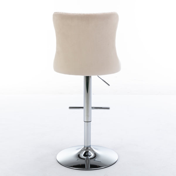English Elm Swivel Velvet Barstools with Tufted Back and Chrome Base, Adjustable 25-33" Height, 360° Comfort Beige W1143124777